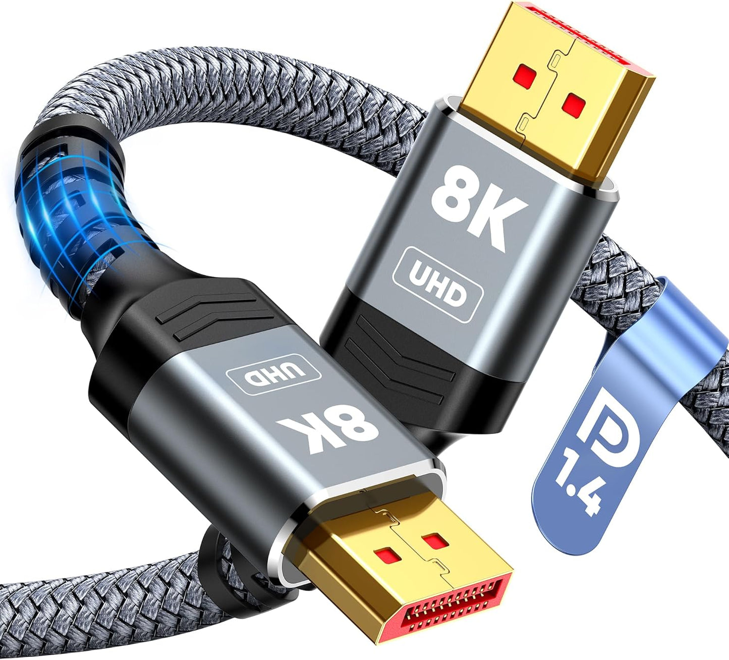 8K 4K Displayport Cable 1.4, 6.6FT DP Cord (VESA Certified, 8K@60Hz, 4K@144Hz, 2K@240Hz/165Hz), 32.4Gbps High Speed Display Port Cable for Gaming Monitor, Hdr/Freesync/G-Sync, Braided, Grey