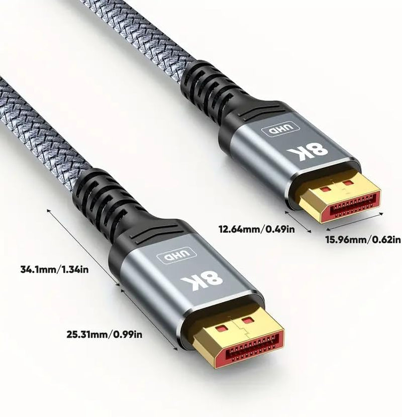 8K 4K Displayport Cable 1.4, 6.6FT DP Cord (VESA Certified, 8K@60Hz, 4K@144Hz, 2K@240Hz/165Hz), 32.4Gbps High Speed Display Port Cable for Gaming Monitor, Hdr/Freesync/G-Sync, Braided, Grey