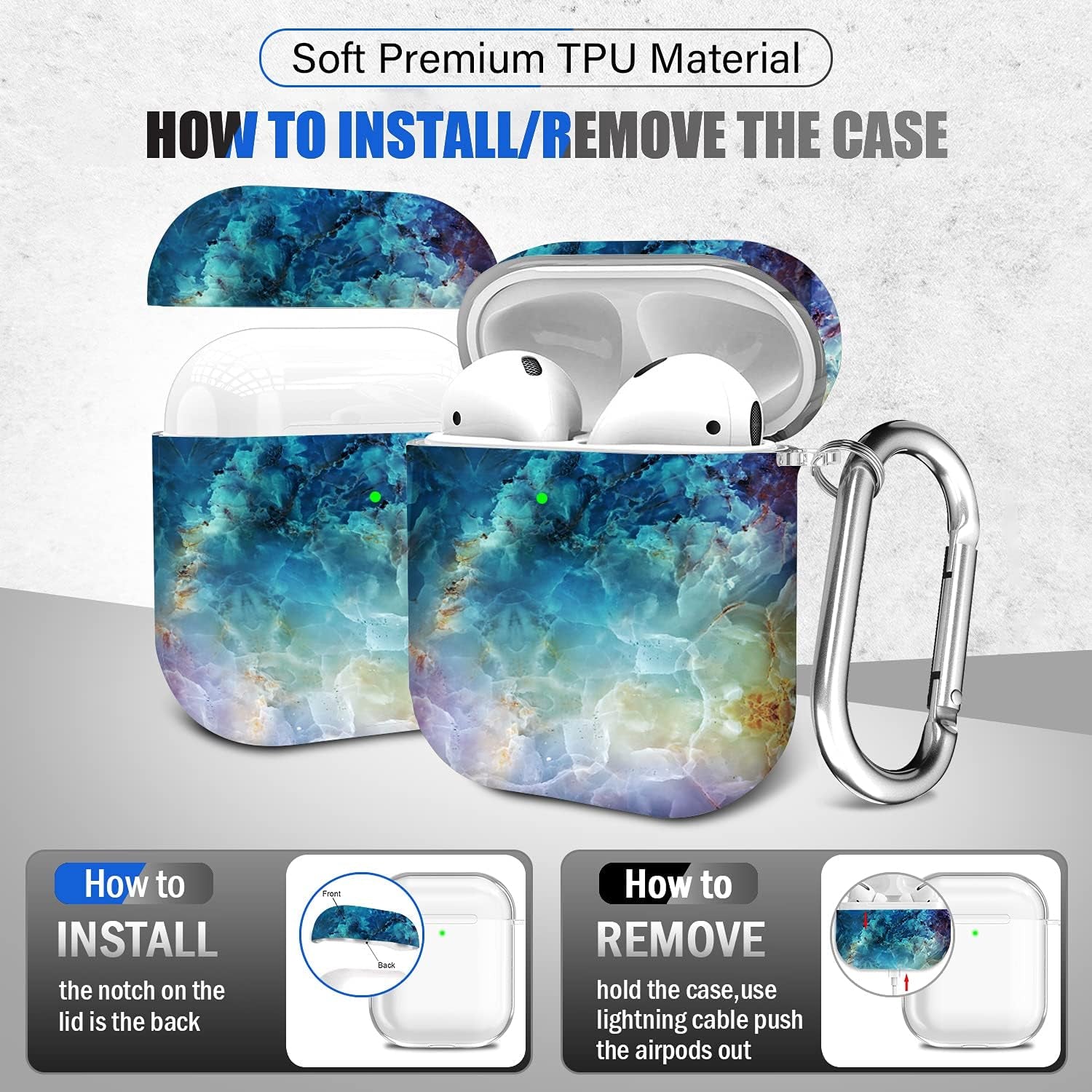 For Airpods Case Cover, for Airpods Protective Case Shockproof Hard PC Cover Skin Kit with Keychain for Girls Men Women Compatible with for Airpods 2& 1 Charging Case [Front LED Visible]