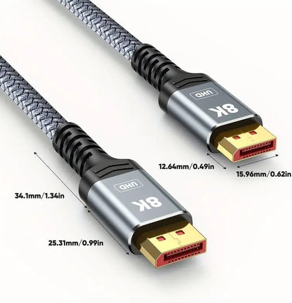 8K 4K Displayport Cable 1.4, 6.6FT DP Cord (VESA Certified, 8K@60Hz, 4K@144Hz, 2K@240Hz/165Hz), 32.4Gbps High Speed Display Port Cable for Gaming Monitor, Hdr/Freesync/G-Sync, Braided, Grey